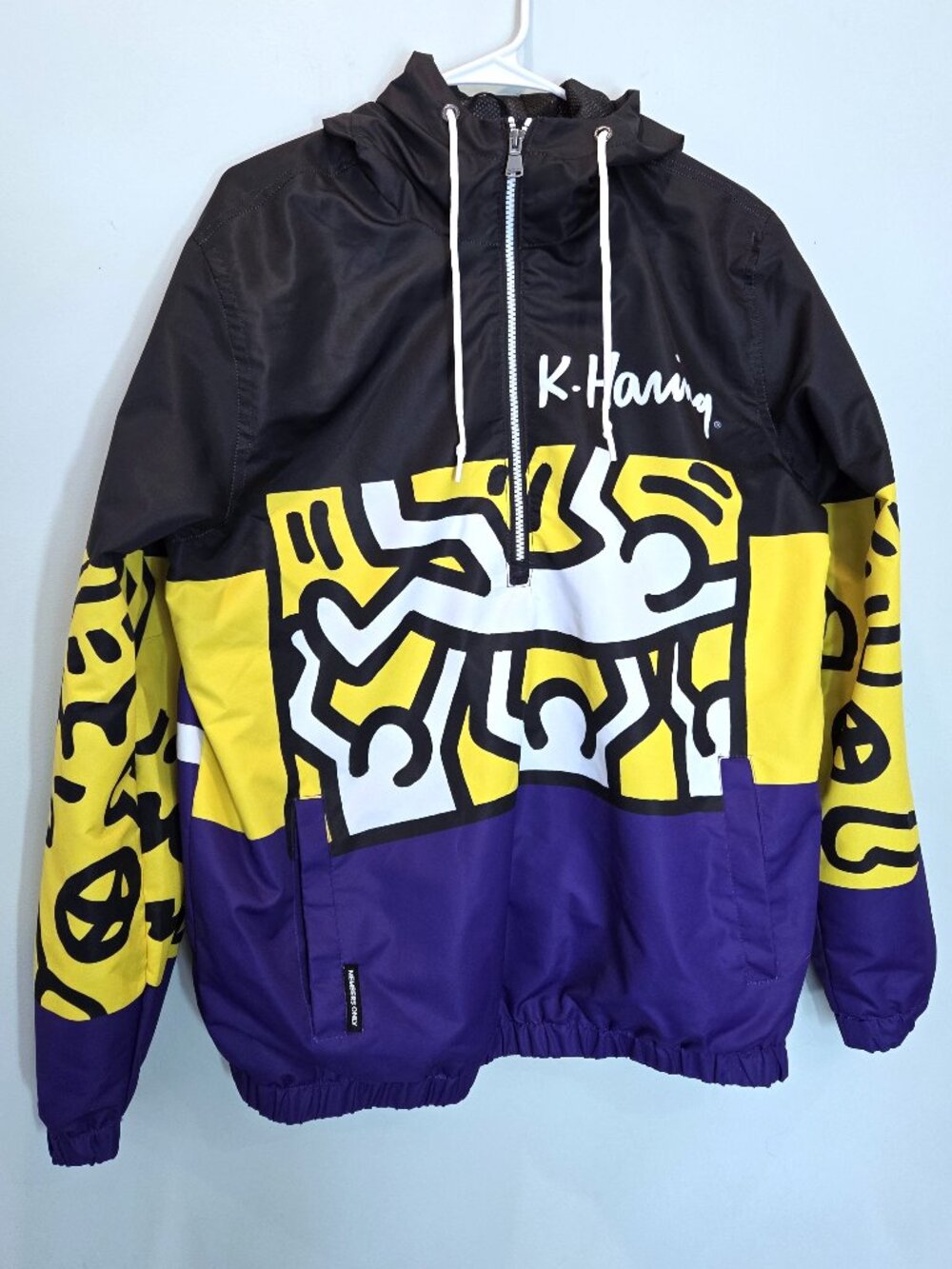 Members Only Keith Haring Purple Yellow & Black Windbreaker Jacket Size M